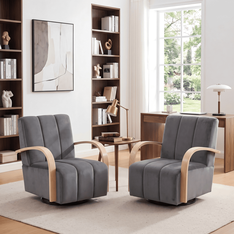 Gewnee Accent Chair, 360°Swivel Upholstered Reading Chair,Modern Armchair for Living Room, Bedroom & Home Office, Gray(Velvet)