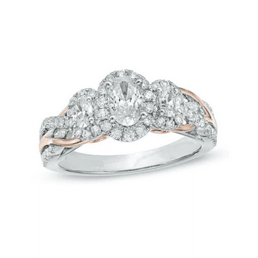 Vera Wang Oval Lab-Created Diamond Three Stone Engagement Two-Tone Silver Ring