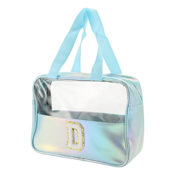 Unique Bargains 1 Pc Women Clear Letter D Makeup Bag for Vacation Outdoor Activities Blue PU