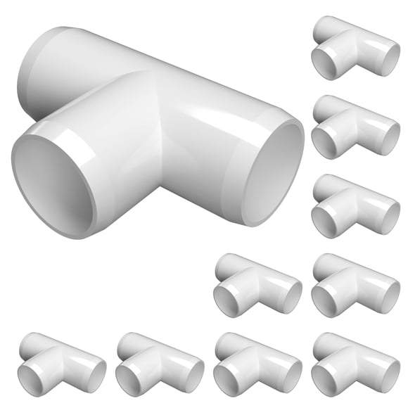FORMUFIT 1/2" Standard PVC Tee Furniture Grade Fitting in White, 0.84" Actual ID, (Pack of 10), Made in USA, UV-Resistant, Impact-Proof, Build Furniture, Shelves, Tents and More - F012TEE-WH-10