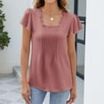thumbnail image 5 of Annhoo Summer Tops for Women Square Neck Ruffle Sleeve Blouses Pleated Front Loose Solid Color Casual Shirts, 5 of 8
