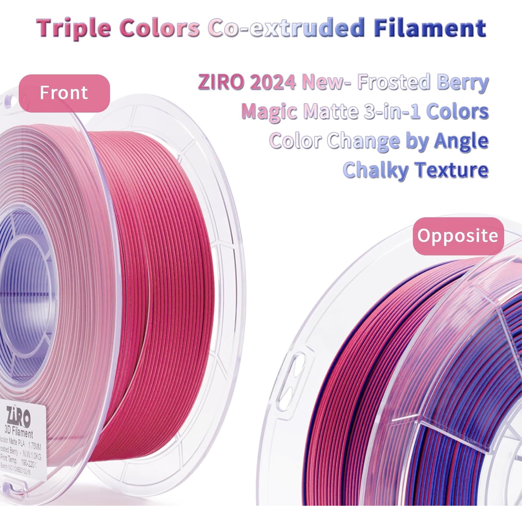 Ziro 3D Tri-color Matte PLA 1.75mm 1kg, Frosted Berry
