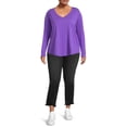 thumbnail image 3 of Terra & Sky Women's Plus Size V-Neck T-Shirt with Long Sleeves, 2- Pack, 3 of 5