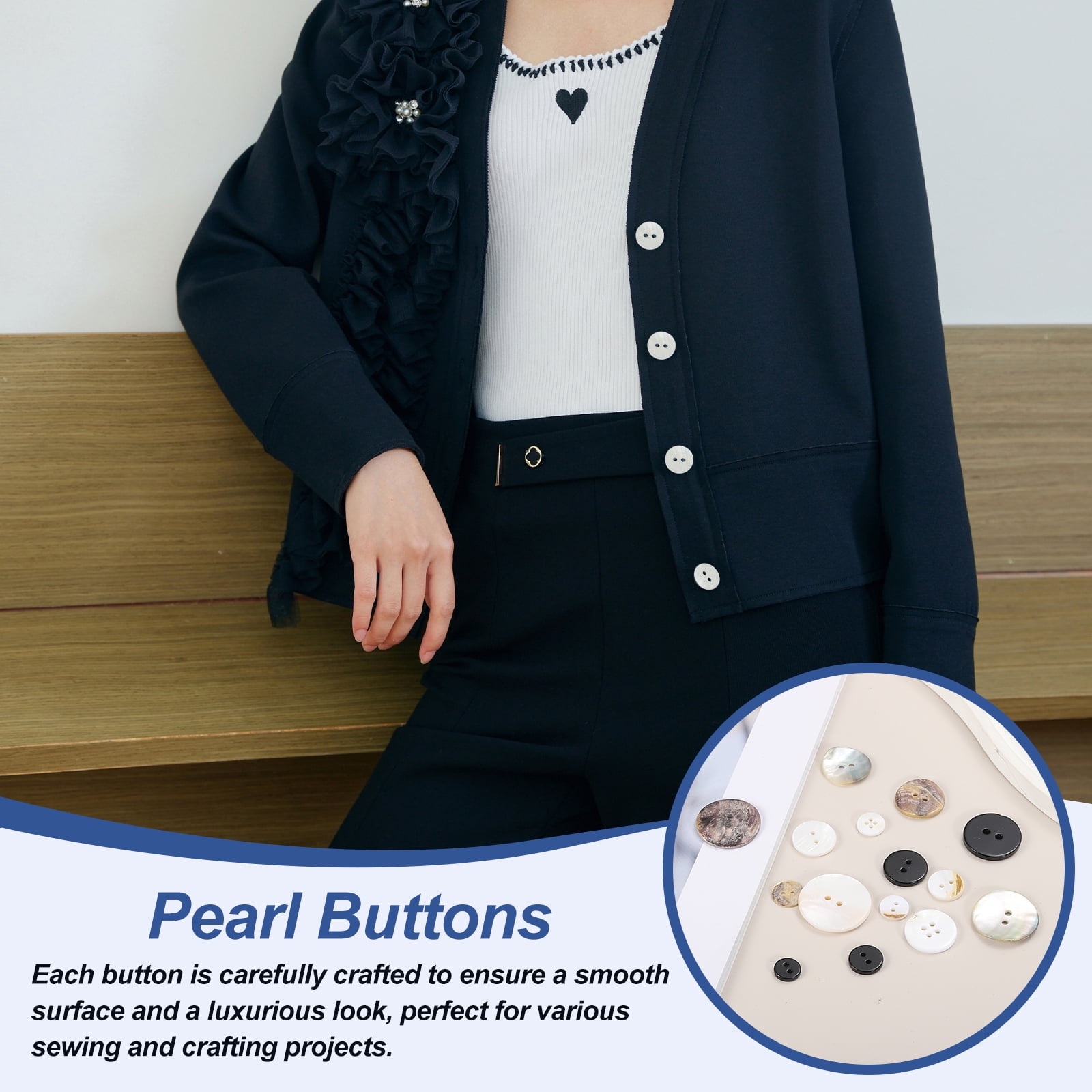 Uxcell 50 Pcs 25mm Mother of Pearl Buttons, 2 Holes MOP Natural Pearl Shell Buttons for Sewing Clothes Coat Suits Shirt DIY Craft Decoration, White