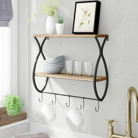Gracie Oaks Cargin Wood And Metal Floating Wall Shelf Com