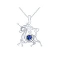 thumbnail image 4 of AFFY Round Shape Simulated Blue Sapphire & White Cubic Zirconia Unicorn Horse Pendant Necklace In 14k White Gold Over Sterling Silver, 4 of 6