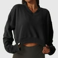 thumbnail image 4 of tarylea Workout Tops for Women Fleece Lined V Neck Crop Tops Solid Color Long Sleeve Sweatshirt Casual Loose Athletic Pullover, 4 of 8