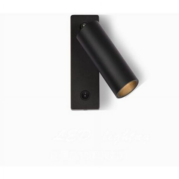 Foco de pared LED de 3 W, luz cálida, 3000 K, para mesita de noche, montaje en superficie, con orificio libre, para lectura de hotel, pasillo, bar, hogar, color negro