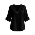 thumbnail image 7 of LEKWK Linen Tops for Women 3/4 Sleeve V Neck Casual Shirts Lightweight Loose Fit Solid Comfy T-Shirt Summer Travel Vacation Outfits, 7 of 7