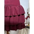 thumbnail image 6 of Burgundy Metallic Glitter Draped Neck Backless Ruffle Hem Bodycon Mini Dress For Women, 6 of 8