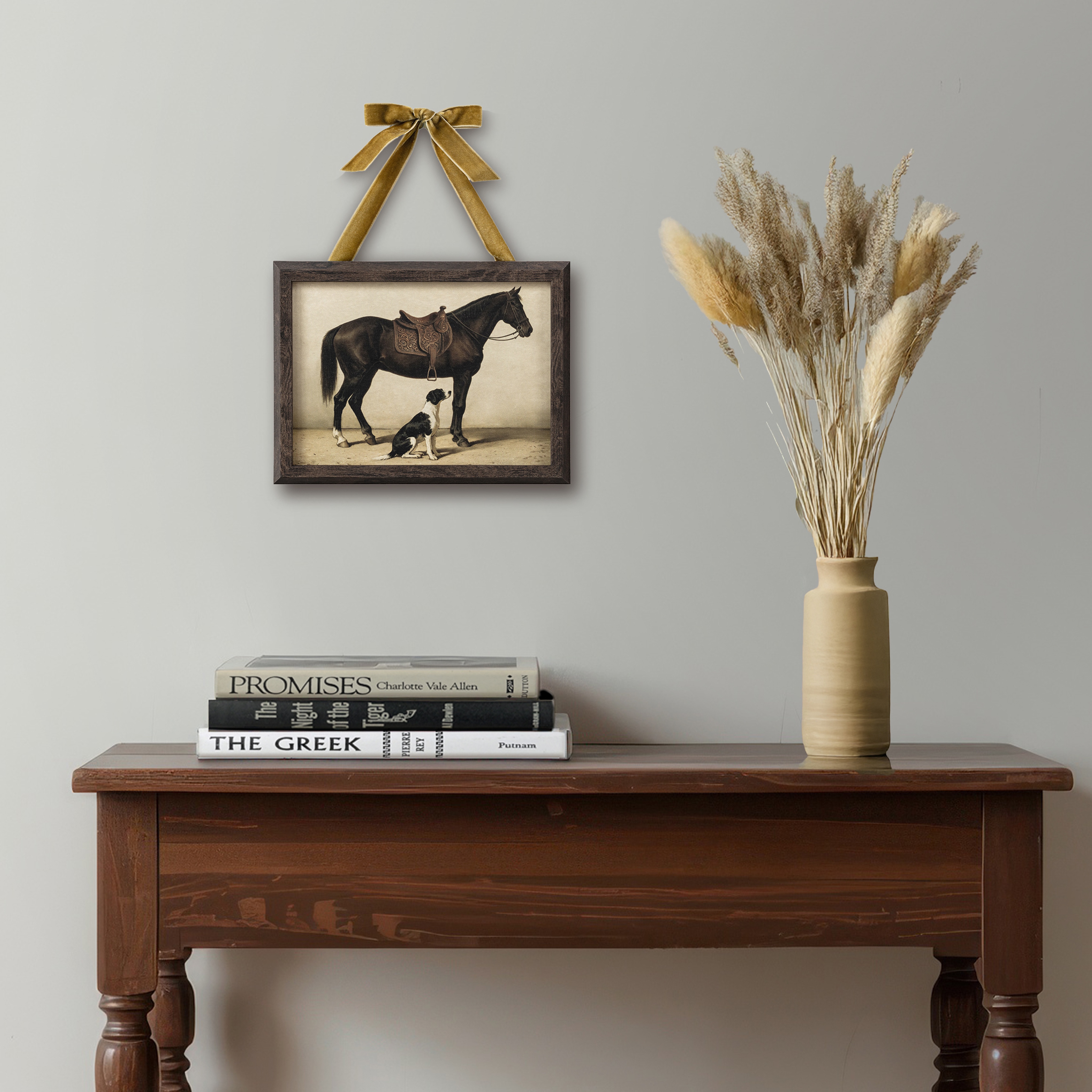 My Texas House Spring Art Horse and hound dog Framed Canvas w/Velvet Hanger 8x6