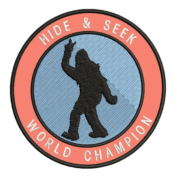 Bigfoot Hide & Seek World Champion 3.5" Iron On Or Sew On Embroidered Fabric Badge Patch Unexplained Mysteries Iconic Series