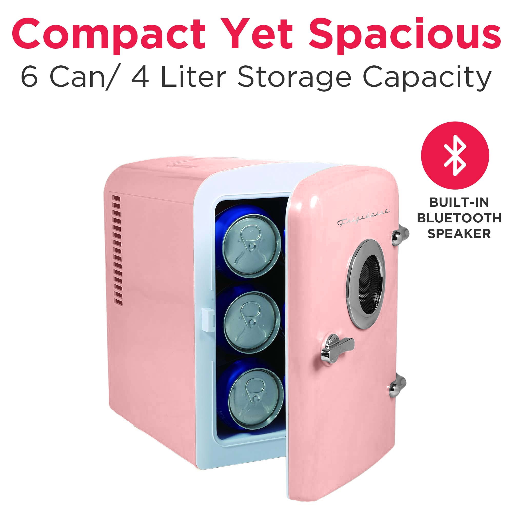 Frigidaire 6 Can Portable Retro Mini Cooler with Built-in Bluetooth Speaker, 4 Liter Personal Cooler, Pink EFMIS151