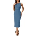 thumbnail image 2 of Unique Bargains Robe Midi Moulante Décontractée Sans Manches à Taille Croisée pour Femme Bleu m, 2 of 5