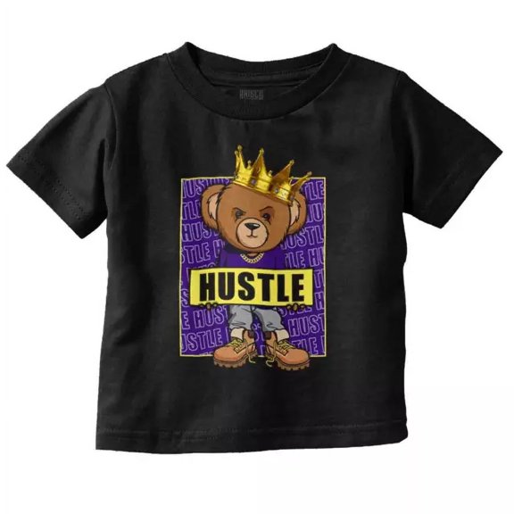 Cool Urban Streetwear Hustle King Teddy Bear Toddler T Shirt TODDLER SHORT SLEEVE TEE BELLA CANVAS 3001T
