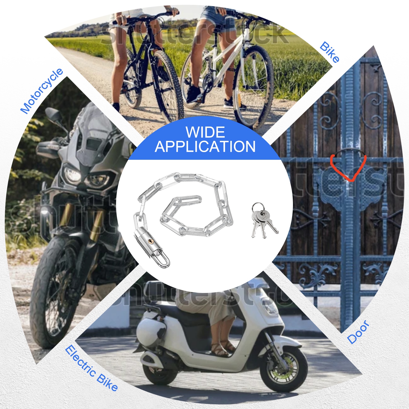 Bike Chain Lock, (25 Inch, Silver) (1 Pcs), Manganese Steel Anti-Theft Bicycle Chain Round Lock with Keys, Suit for - Bike/Motorcycle/Scooter/Truck