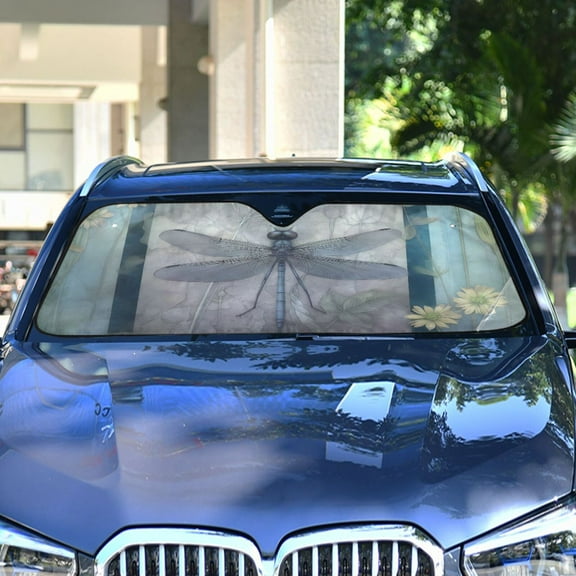 Dragonfly Frame Flowers Automotive Front Car Windshield Sun Shade Reflector Foldable for Front Fit for Cars Truck SUVs