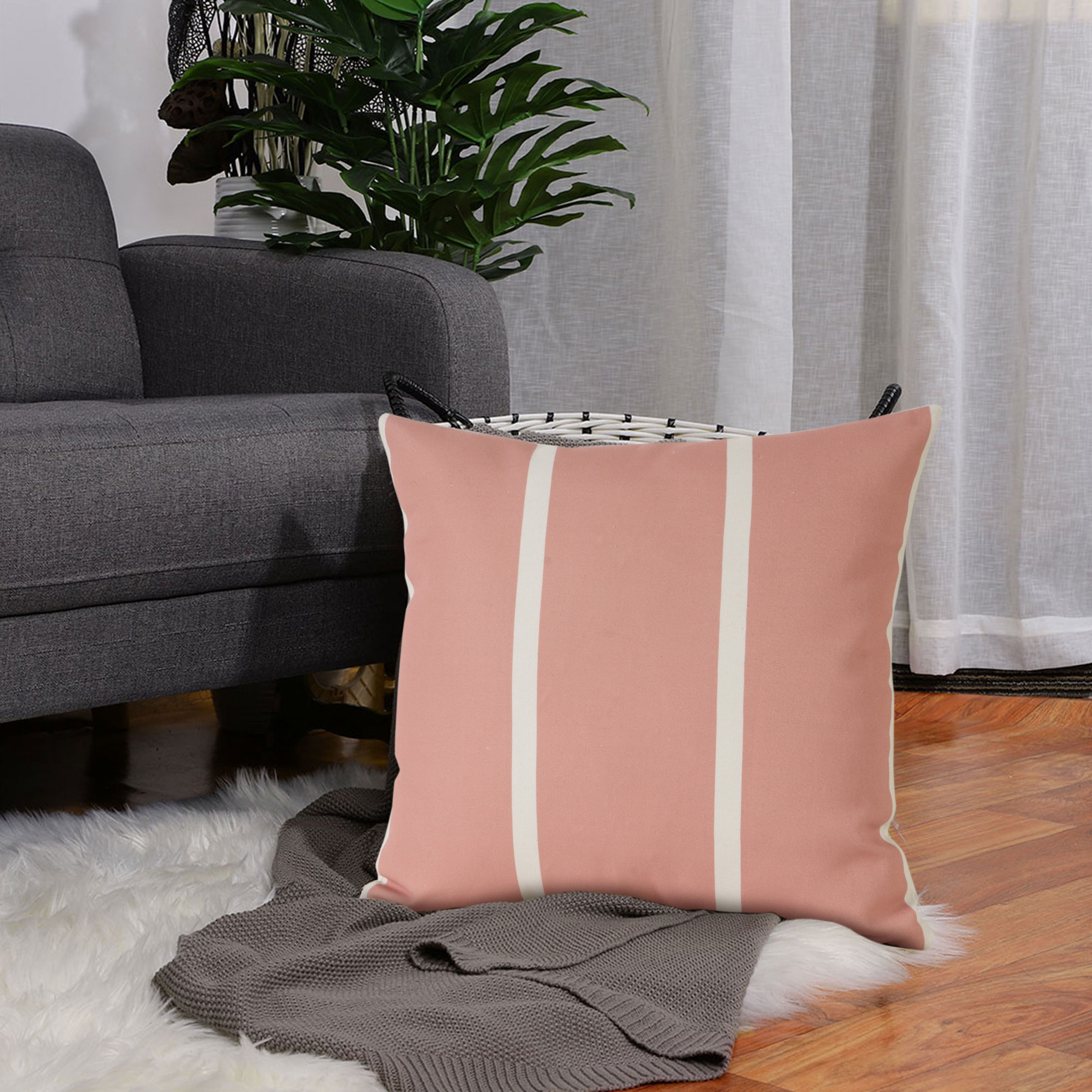 Ox Bay 20" x 20" Hand-Woven Pink/ White Stripe Recycled P.E.T Yarn Pillow Cover