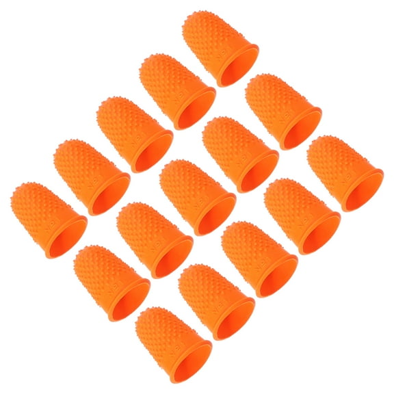 Uxcell Rubber Finger Tips, Pack Silicone Thumb Fingertip Protector Finger Cots Covers Guard Pads Thimble Grips for Office, Orange 15pcs M Size