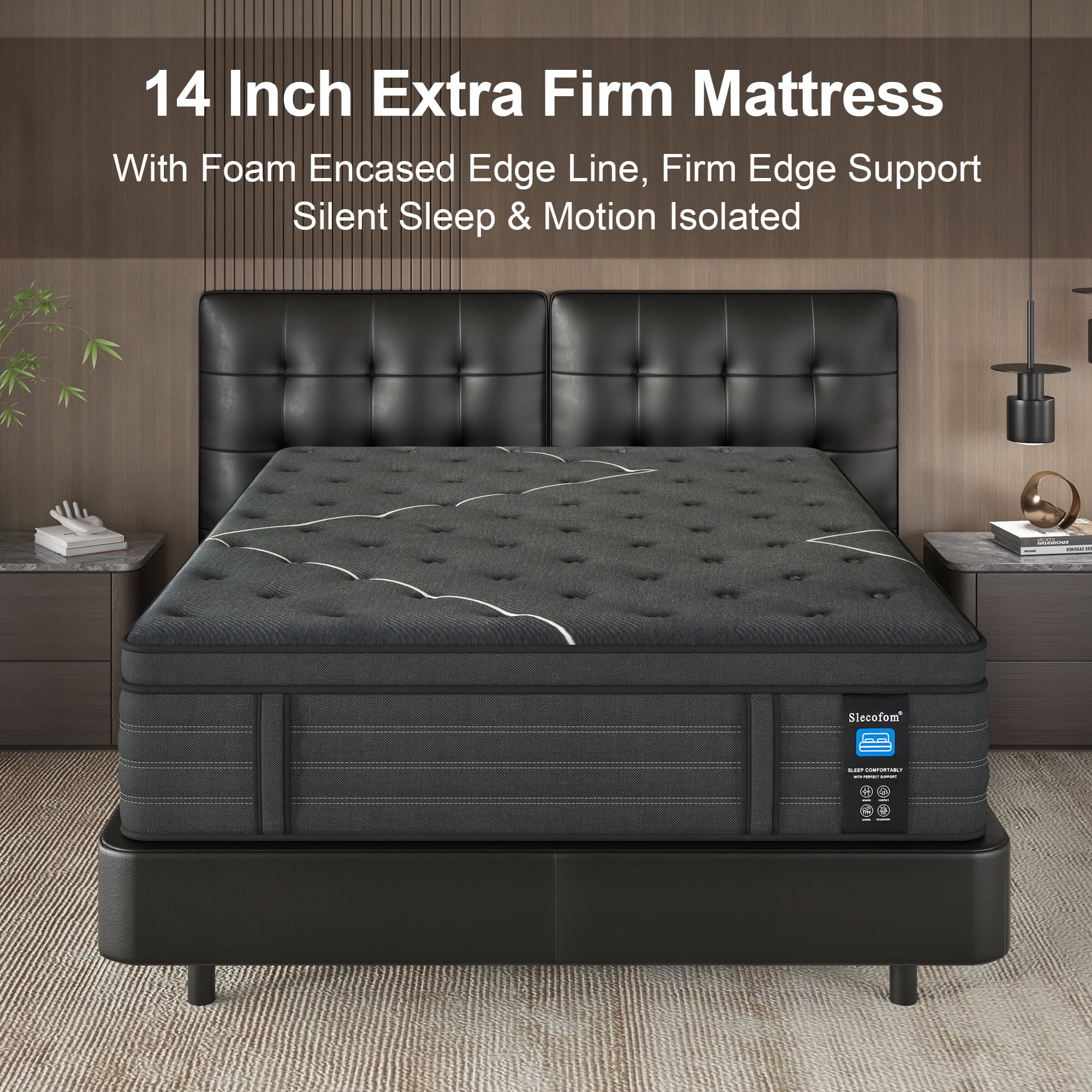 Slecofom Extra Firm Twin Mattress , 14 Inch Twin Size Mattress, Memory Foam Hybrid with Extra Lumbar Support, Back Pain Relief&Cool Sleep, Firm Foam Encased Edge,Motion Isolation,Fiberglass-Free