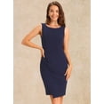 thumbnail image 4 of DARING DIVA Women's Boat Neck Sleeveless Ruched Pencil Dress S Dark Blue, 4 of 6