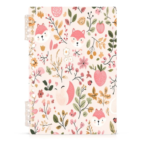 Pink Fox A5 8.3x5.7in PP Notebook, Adjustable Rings, 60 Sheets, Diary or Journey Note