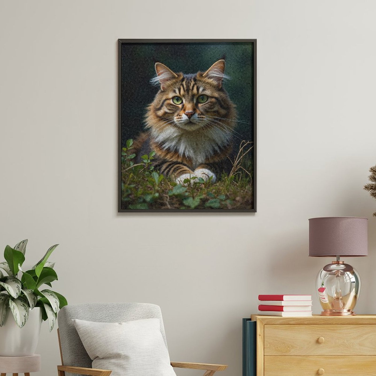 Paint by Numbers Kit for Adults, Maine Coon Cat Green Eyes Grass Paint by Numbers, Easy Paint by Numbers Kit for Adults Beginner, DIY Adult Paint by Number Kits on Canvas, Home Decor