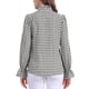 thumbnail image 3 of Blusa de Cuadros de Gingham para Mujeres con Volantes, Cuello en V, Botones Frontales, Manga Larga, Camisa de Cuadros, Talla L, Color Negro, 3 of 6