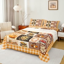 Manfei Cartoon Pumpkin Print Twin Sheet Sets for Teens, Orange Buffalo Plaid Twin Fitted Sheet, Thanksgiving Day Flat Sheet, Luxury Bedroom Decor, 3-Piece