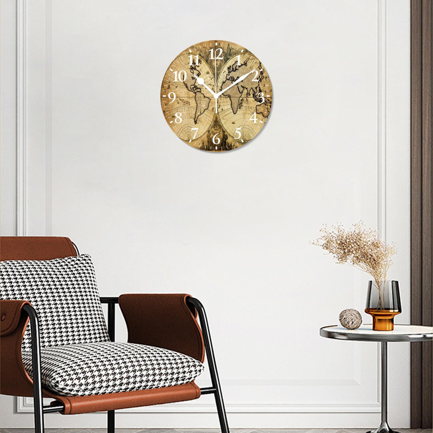 10 Inch Wall Clock Battery Operated Silent Clock Decorative for Office, Kitchen, Outdoor, Living RoomRetro World Map
