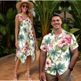 thumbnail image 2 of Garronmavis Pink Hibiscus Couples Matching Outfits Mens Button Down Shirt Palm Tree Lightweight Shirts and Womens Sleeveless Dress with Pocket Polyester Midi Tank Dresses, 2 of 7