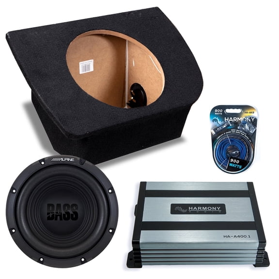 Harmony Audio Alpine fits 90-05 Mazda MX-5 Miata W10S4 Single 10" Subwoofer 250W Sealed Sub Box | HA-A400.1 Amplifier, 8GA Amp Kit