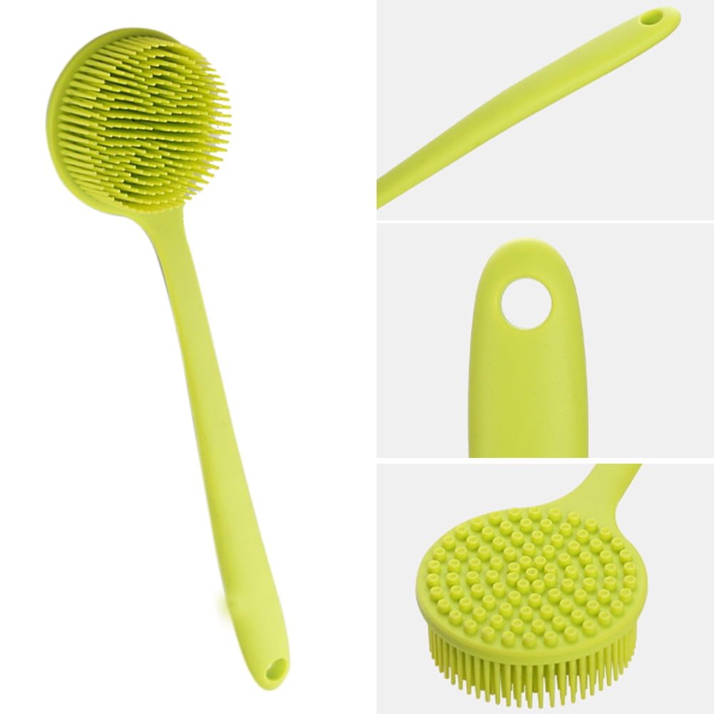 Silicone Bath Body Brush Cleaning Shower Scrubber with Ultrasoft Bristles Long Handle Green