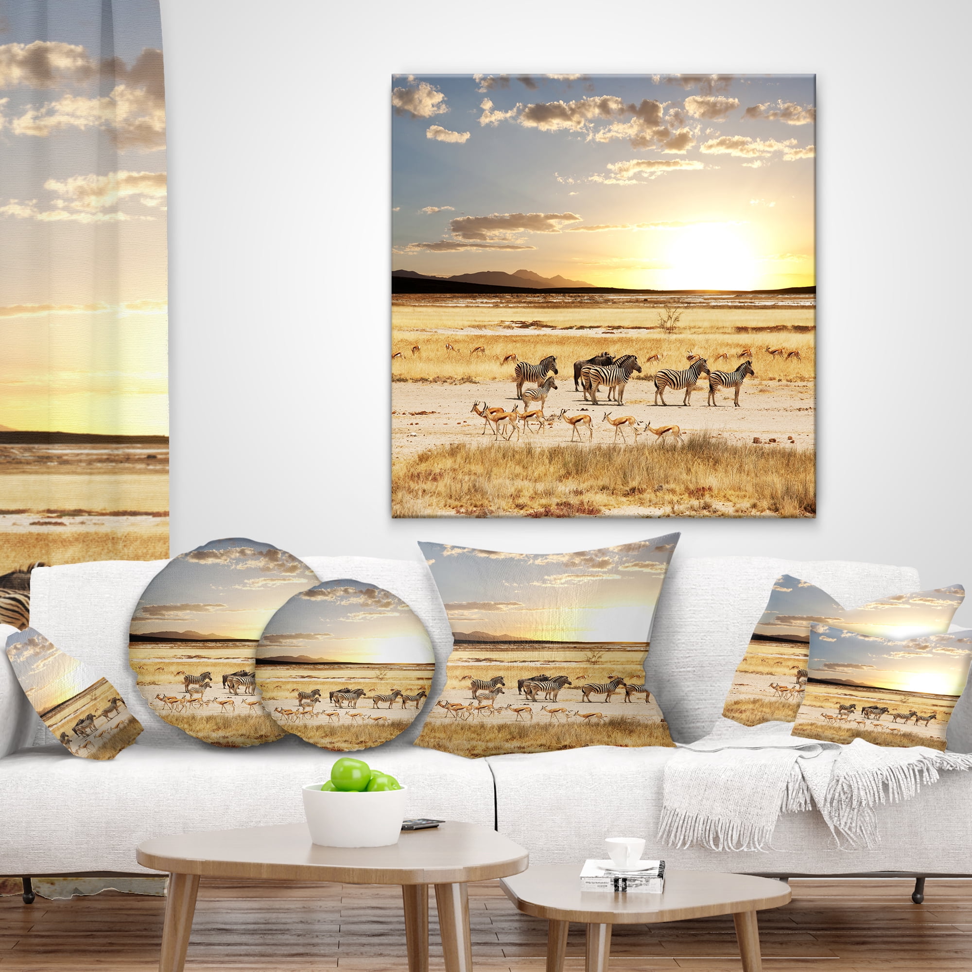 Designart Zebras and Antelopes in Africa - African Landscape Printed Throw Pillow - 12x20