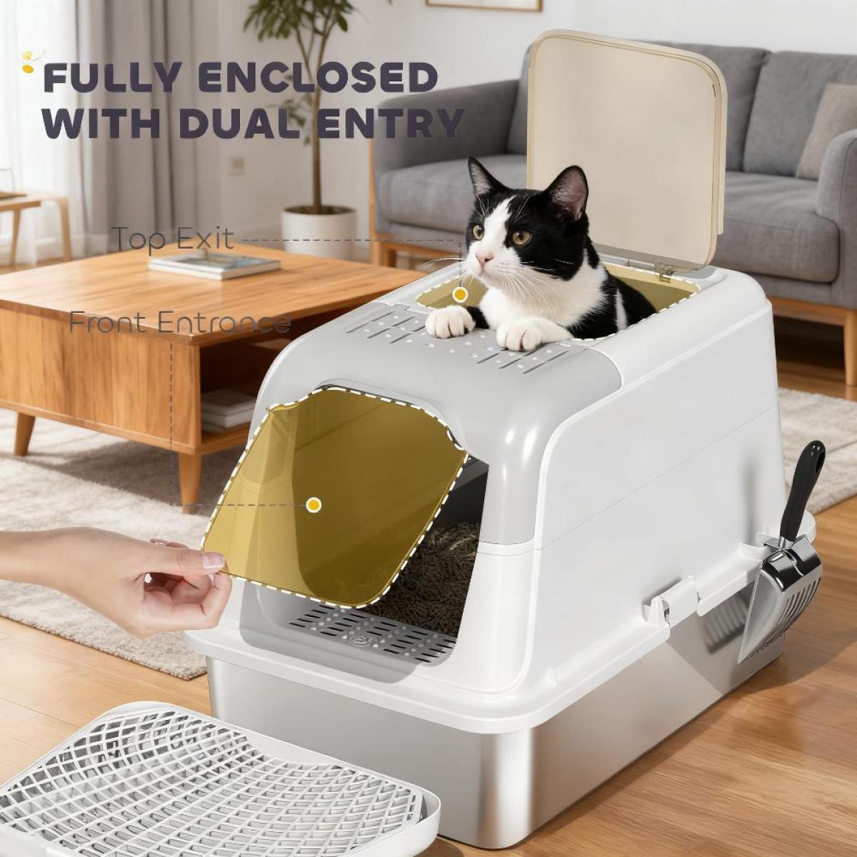 Enclosed Cat Litter Box with Scoop & Deodorizer Bag – Privacy Enclosed Litter Box for Cats Includes Cleaning Scoop and Odor-Control Bag