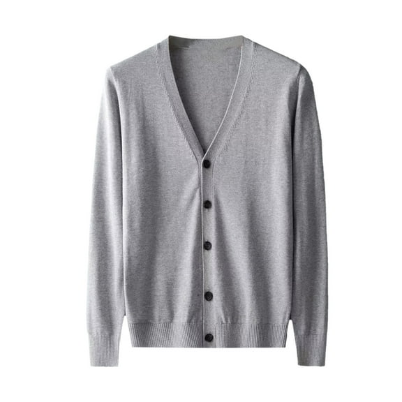 RUTAYY Men's Knitted Sweater V-Neck Long Sleeve Solid Color Button Closed Casual Cardigan Coat Elegant Vacation Tops