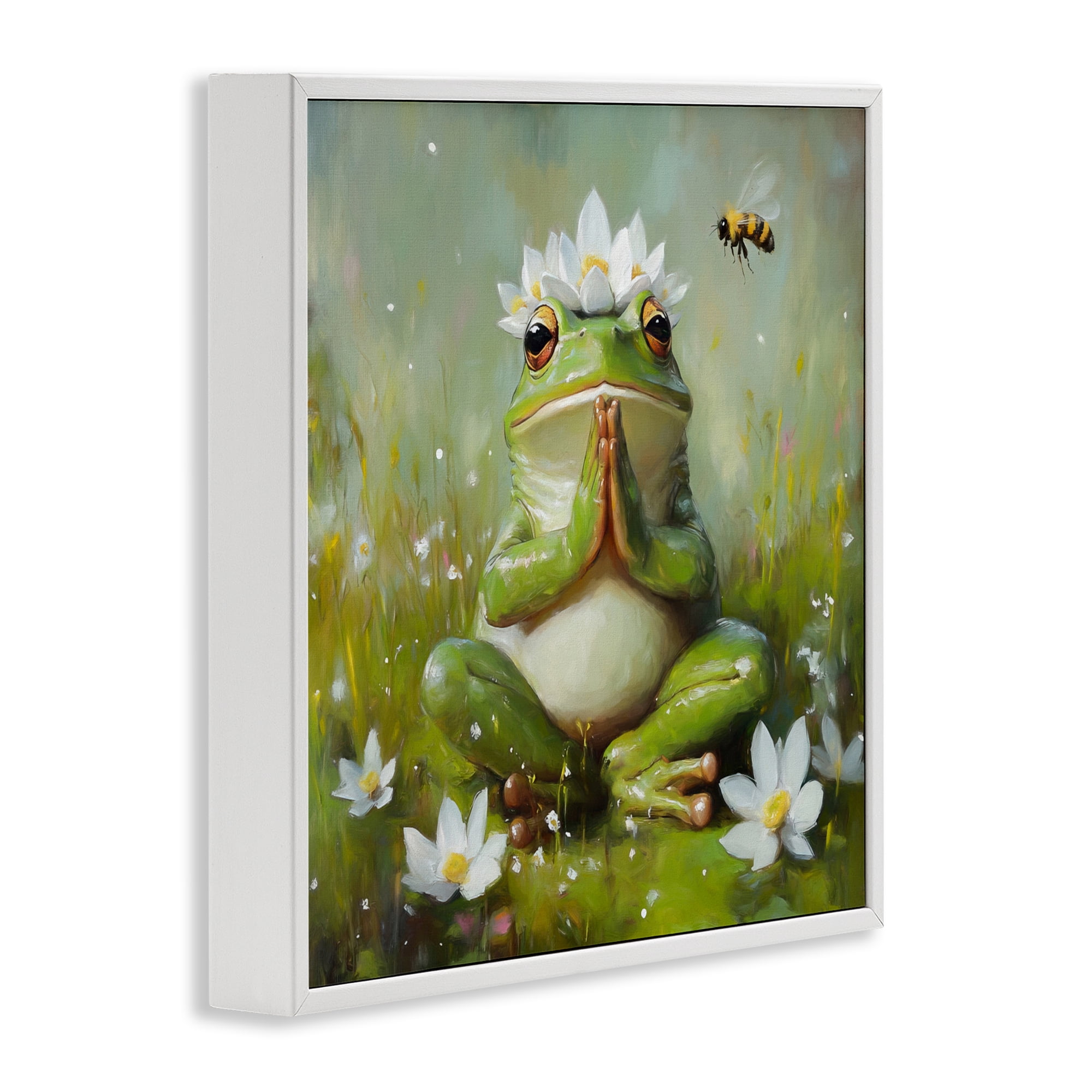 Stupell Industries Buddha Bullfrog Meditation White Framed Giclee Art, design by Tina LeCour