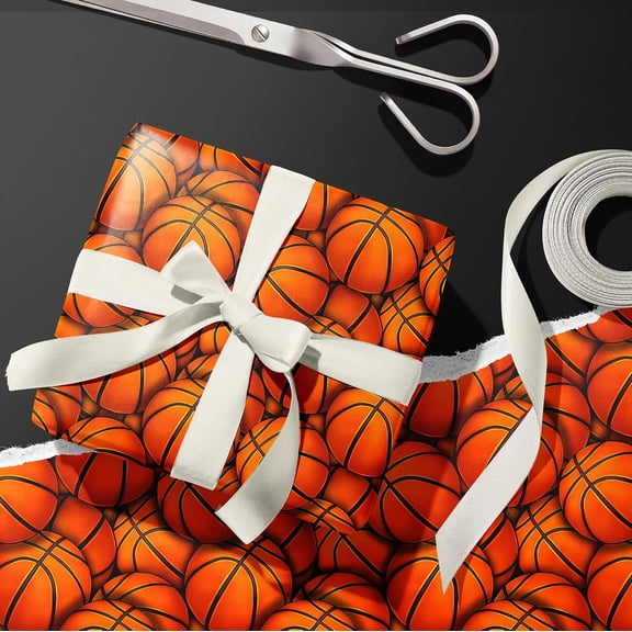 58"x 23" inchs Basketball Wrapping Paper Roll - Classic Basketball & Busket Themed Design Sports Gift Wrap for Birthday Sports Holiday Parties