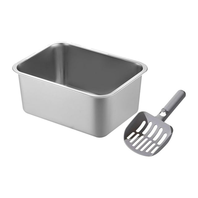 Bandeja de arena para gatos, bandeja de arena para gatos de acero inoxidable, fácil de limpiar, resistente, recipiente para lavabo de arena para gatos 40x30x15cm