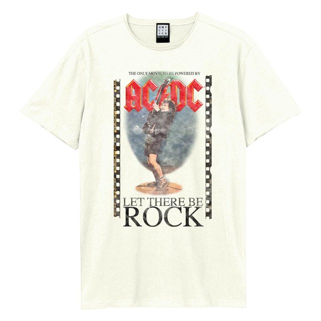 Amplified - Camiseta Let There Be Rock Angus AC/DC para Hombre (Blanco Retro)