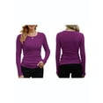 thumbnail image 2 of Womens Ribbed Long Sleeve Crewneck Casual Slim Basic Shirts Fitted Knit Tops Red S, 2 of 5