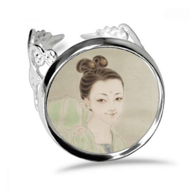 Green Chinese Traditional Beauty Painting Ring Adjustable Love Wedding Engagement