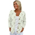 thumbnail image 6 of Women's Casual Long Sleeve Woolen Christmas Plaid Knitted Cardigan Button Down Jacket for Festive Seasons and Warm Layers,Beige,L, 6 of 7