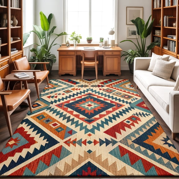 8'x10' Area Rugs, Boho Western Indoor Outdoor Area Rug for Living Room Bedroom, Farmhouse Modern Abstract Rustic Geometric Washable Bathroom Rugs Kitchen Floor Carpet Mats Home Decor Aesthetic