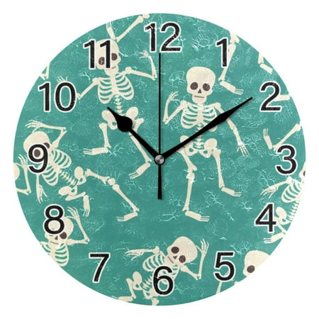 Ryvnso Skeleton Dancing Skull Wall Clock Non Ticking Silent Kitchen Clock Battery Operated Clocks 10 inch