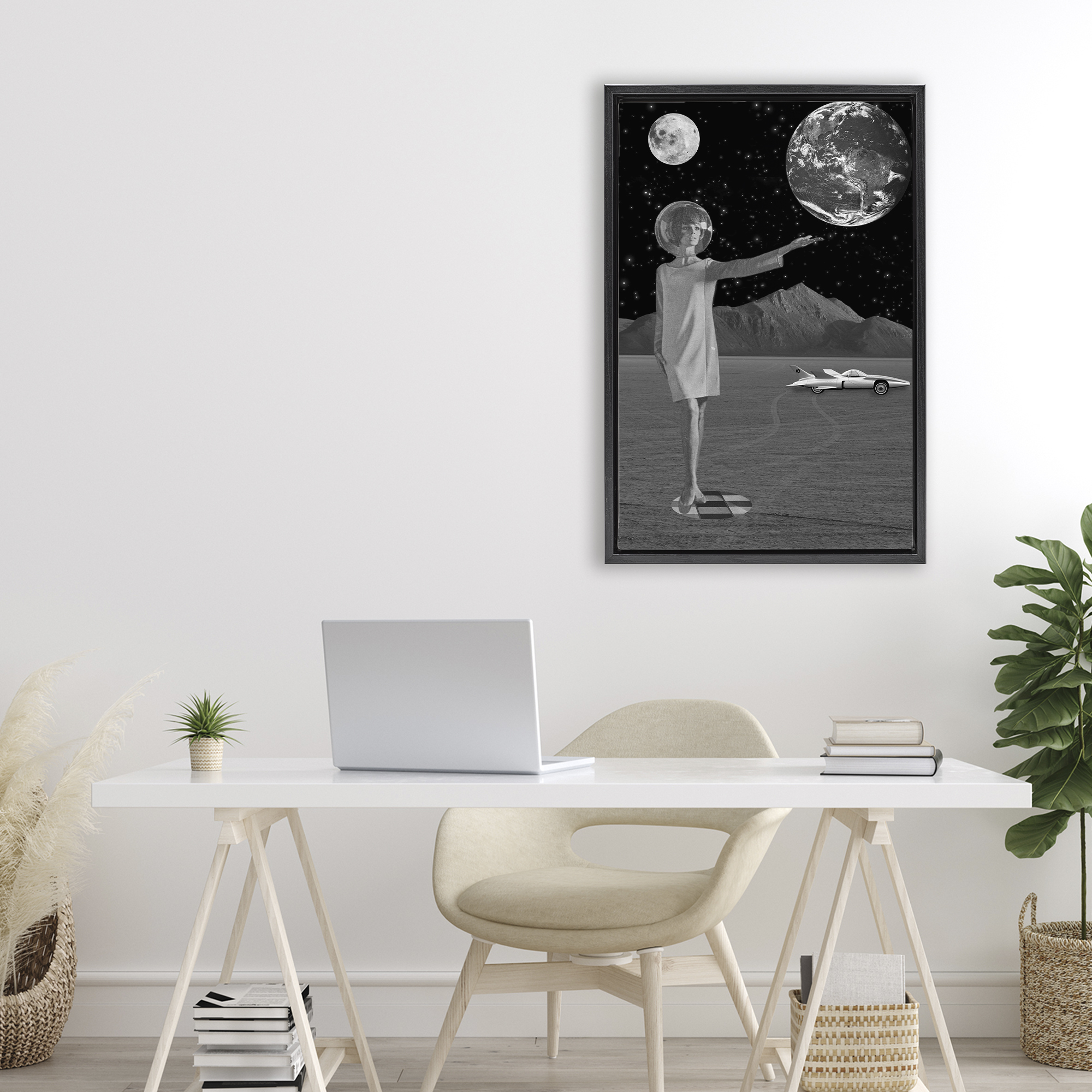 On A Mission Retro Space Black Framed Floater Canvas Wall Art, design by Elo Marc