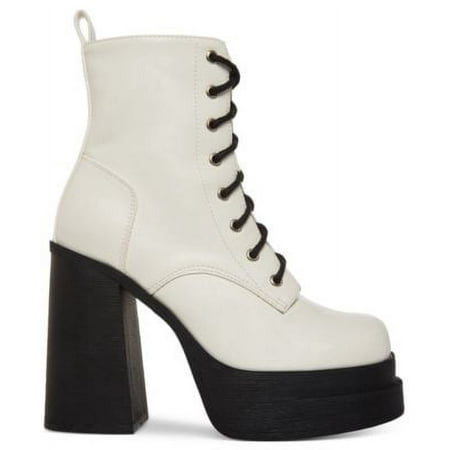 

MADDEN GIRL Womens White 1-1/2 Platform Comfort Lace Driven Round Toe Block Heel Zip-Up Combat Boots 6.5 M