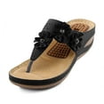 thumbnail image 2 of CAICJ98 Womens Shoes Womens Flat Sandals Beaded Bohemian Elastic Back Strap Rhinestone Summer Slip On Sandals,Black, 2 of 4