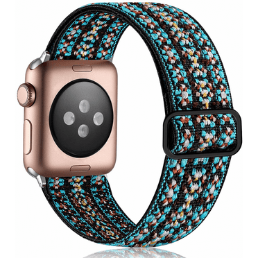 XIHAMA Stretchy Loop Band Compatible for Apple Watch 42mm 44mm 45mm for Women Girls, Adjust Sport Elastic Nylon Replacement Wristband for iWatch SE Series 7 6 5 4 3 2 1, Aztec Blue