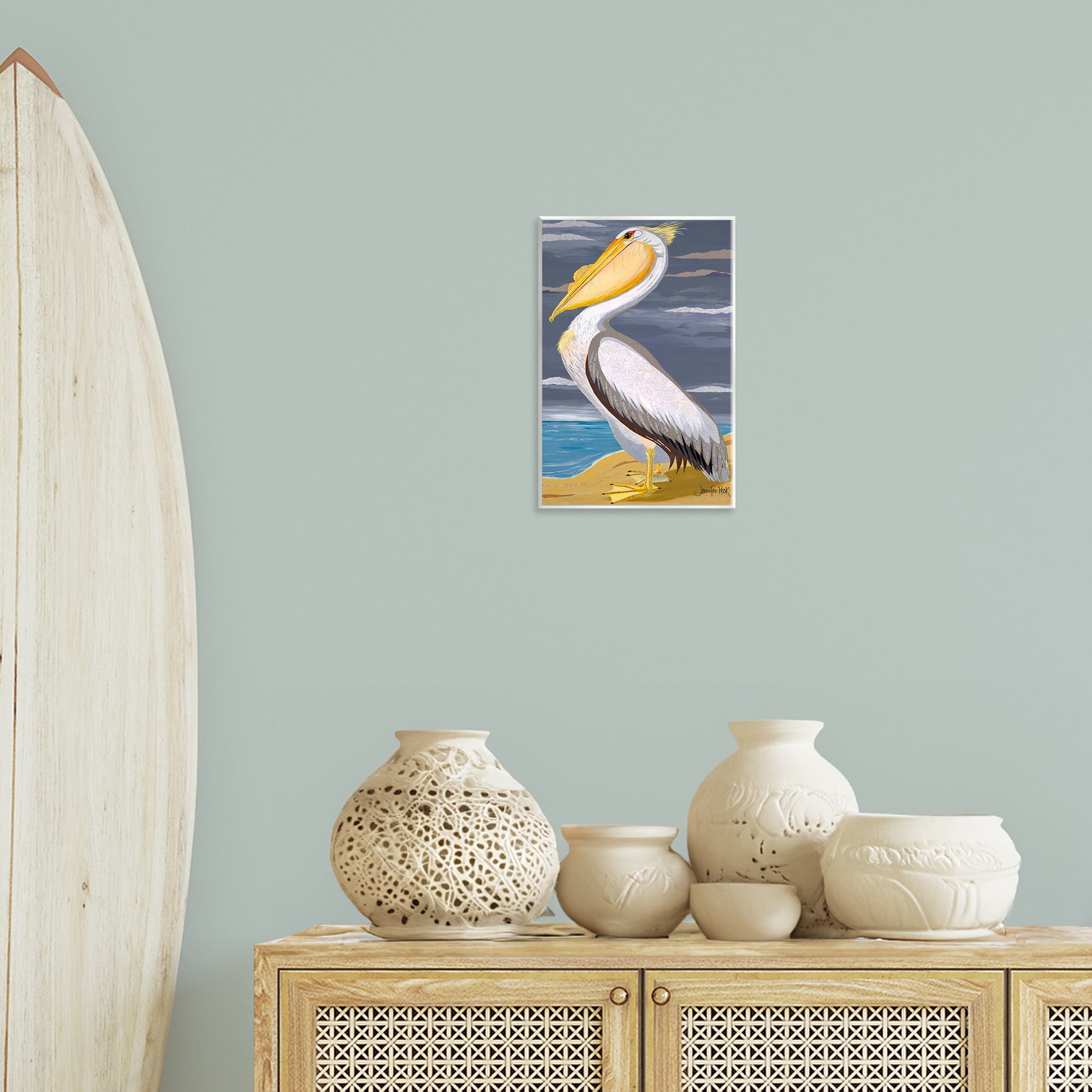 Stupell Industries White Pelican on Shore Animals & Insects Painting Unframed Art Print Wall Art, 10 x 15